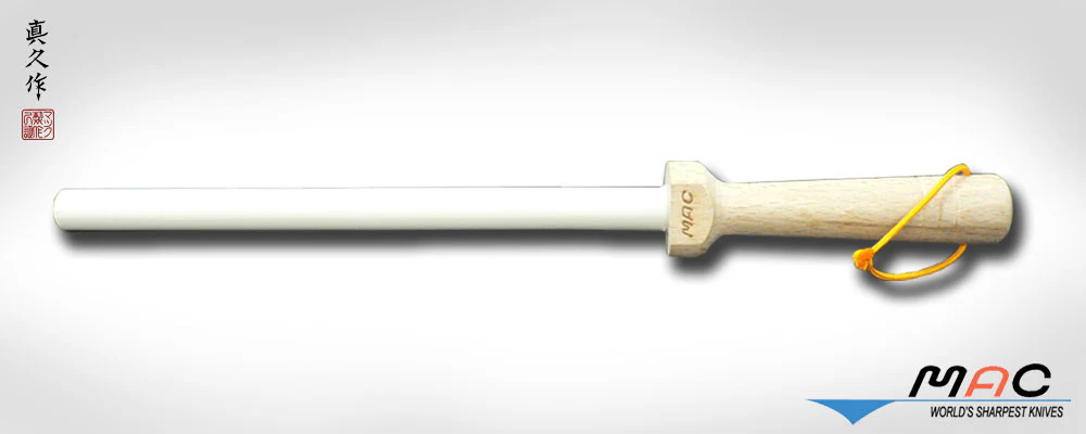 MAC 8 1/2" White Ceramic Honing Rod, Natural Handle (SR-85)